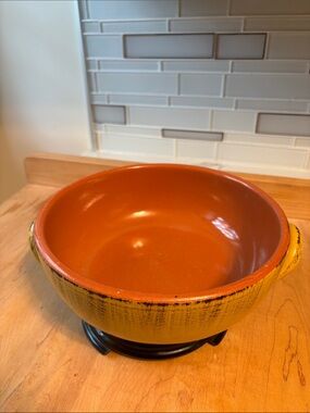 Terra-cotta Glazed Ceramic Serving Bowl in Orange and Mustard
